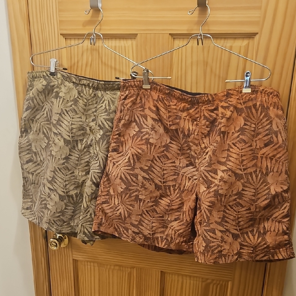 BUNDLED MENS L.L. Bean Swim Trunks with Leaf Pattern. SZ XXL